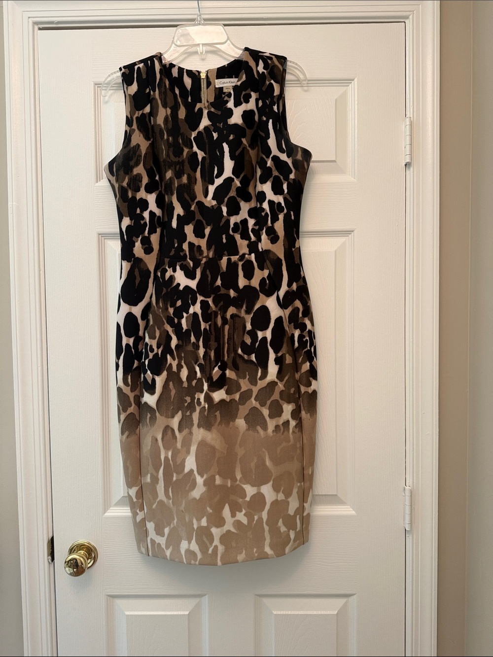 Sleeveless Animal Print Sheath Dress in Brown and Black